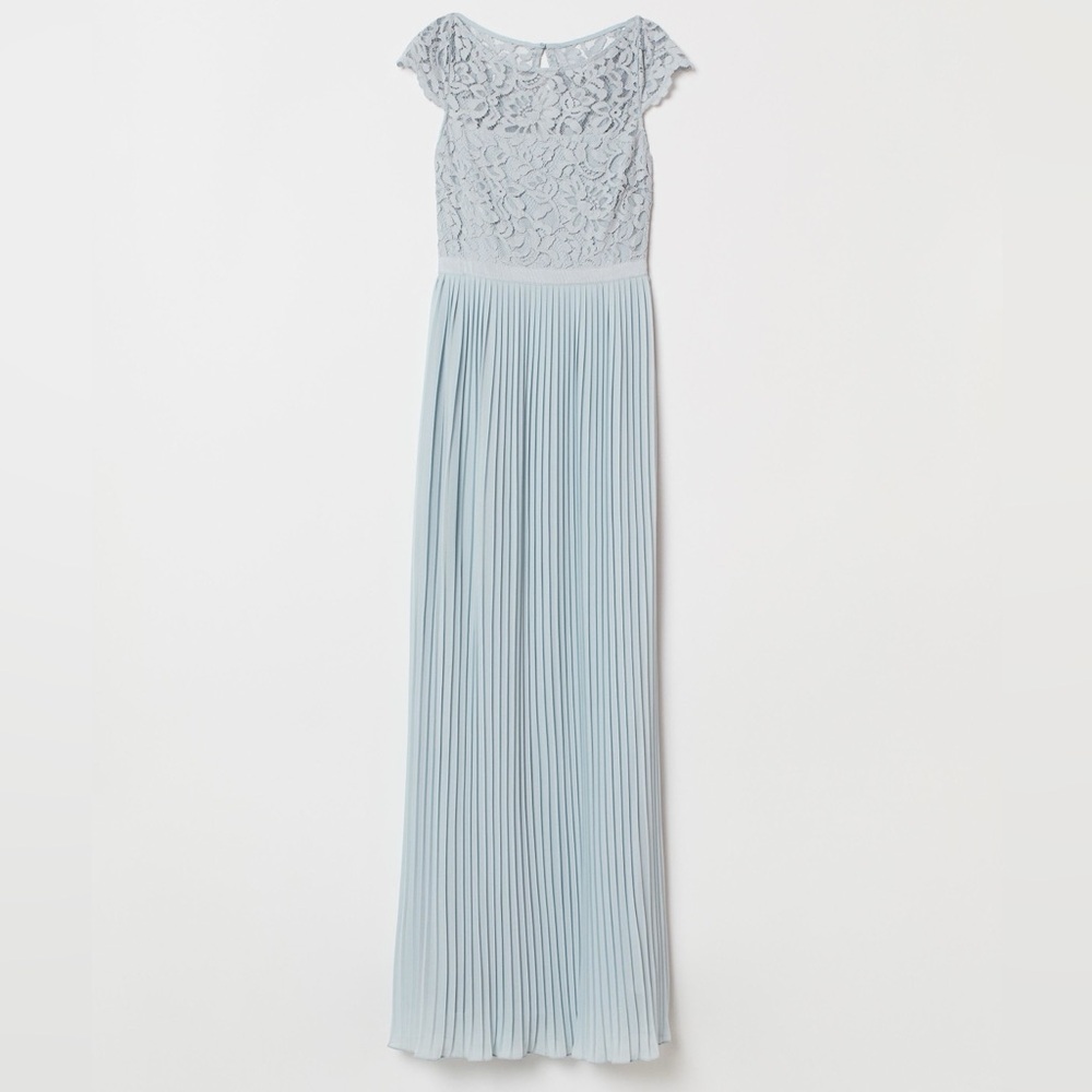 H&M Elegant Lace and Pleated Blue Dress hoco party event wedding guest‎